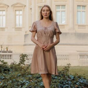 Alyssa Nicole Lace-Trimmed Satin Midi Dress